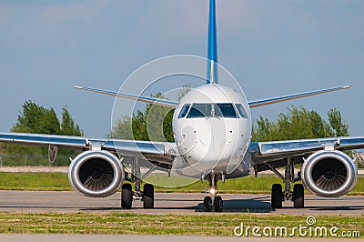Airplane ready to take off from runway. A big Stock Photo