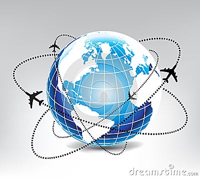 Airplane route in blue world Vector Illustration