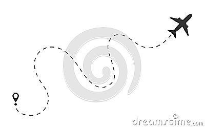 Airplane route with dotted line on white background. Flying plane concept. Travel composition with dash line. Start and Vector Illustration