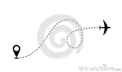 Airplane route path icon. Vector plane flight line trace, travel fly plan Stock Photo