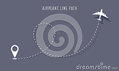 Airplane route path icon. Vector plane flight line trace, travel fly plan Vector Illustration