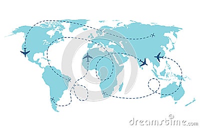 Airplane route. Plane trace line, aeroplanes pathways flight lines, planning routes travels pointers traffic track path Vector Illustration