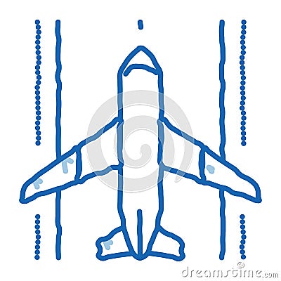 Airplane On Runway Airport doodle icon hand drawn illustration Vector Illustration