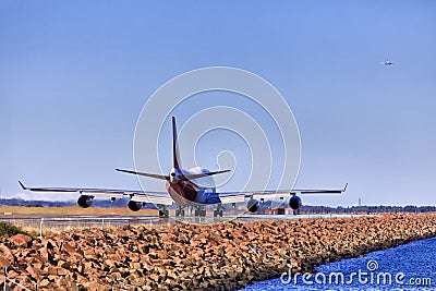 Airplane runway ground back Stock Photo