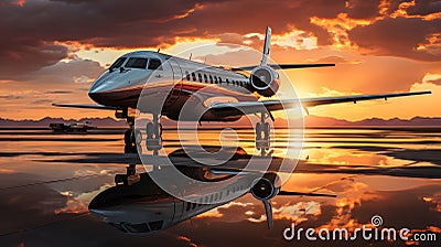 Airplane on the runway at sunset. Business travel concept. Stock Photo