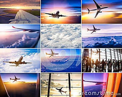 Airplane's theme collage Stock Photo