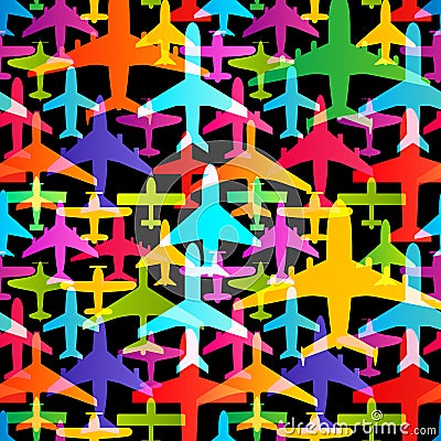 Airplane seamless background. Aircraft transportation colorful pattern template. Aviation vector repeatable texture. Vector Illustration