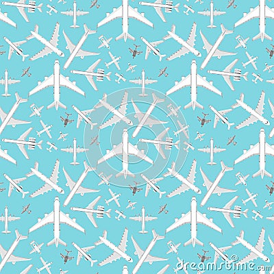 Airplane seamless pattern background vector illustration top view plane and aircraft transportation travel way design Vector Illustration