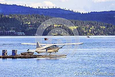 Airplane Seaplane Reflection Lake Coeur d` Alene Idaho Stock Photo