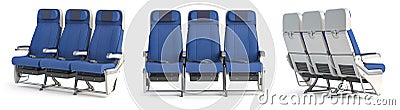 Airplane seat in different views. Aircraft interior armchair isolated on white background Cartoon Illustration