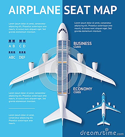 Airplane Seat Map Class Card. Vector Vector Illustration