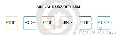 Airplane security belt vector icon in 6 different modern styles. Black, two colored airplane security belt icons designed in Vector Illustration