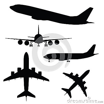 Airplane silhouette in different view Vector Illustration