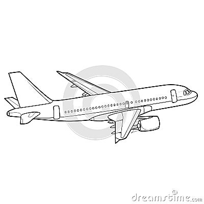 Airplane sketch, coloring, isolated object on white background, vector illustration Vector Illustration