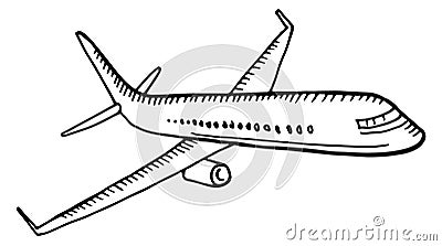 Airplane sketch. Hand drawn jet. Plane drawing Vector Illustration