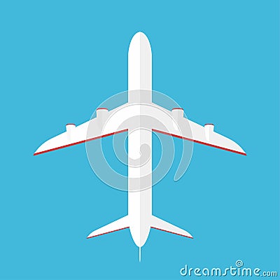 Airplane in the sky. Commercial airplane in bottom view, view from below Vector Illustration