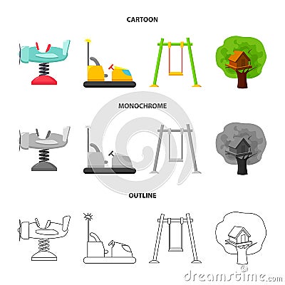 Airplane on a spring, swings and other equipment. Playground set collection icons in cartoon,outline,monochrome style Vector Illustration