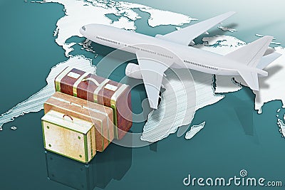 Airplane and suitcases Stock Photo