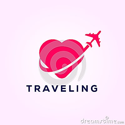 Airplane symbol of travel with love , travel logo designs Vector Illustration