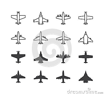 Airplane symbols set. Aircraft, plane icons or signs concept. Vector Illustration