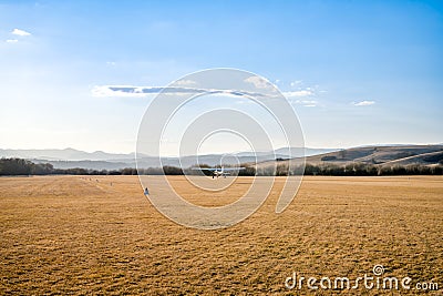 Airplane taking off from airport in Ocova, Slovakia Stock Photo