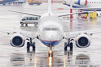 Airplane taxiing to runway, ready to departure flight Editorial Stock Photo