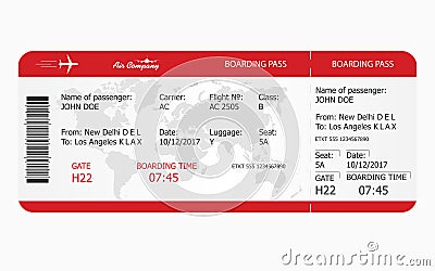 Airplane ticket. Boarding pass ticket template Vector Illustration