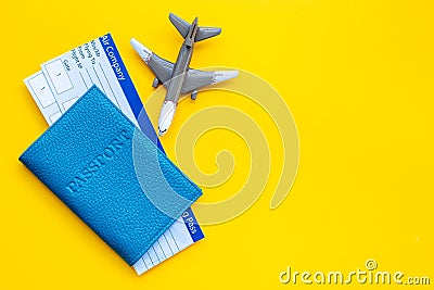 Airplane ticket with passport. Immigration concept Stock Photo