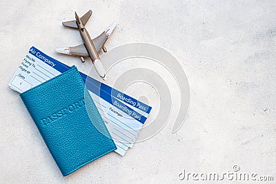 Airplane ticket with passport. Immigration concept Stock Photo