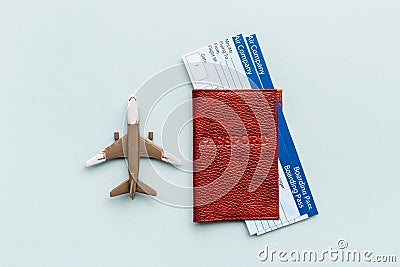 Airplane ticket with passport. Immigration concept Stock Photo