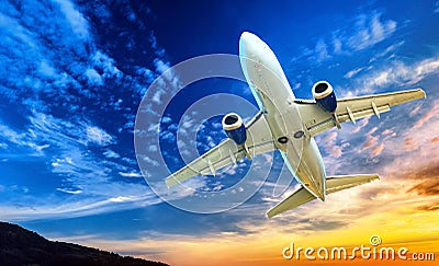 Airplane transportation. Jet air plane Stock Photo