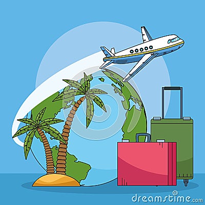 Airplane and suitcases, world travel design Vector Illustration