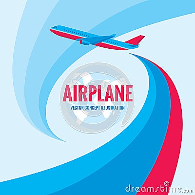 Airplane - vector concept illustration with abstract background. Airplane silhouette illustration. Vector Illustration