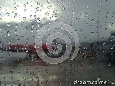 Airplane view on a rainy day Stock Photo
