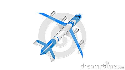 Airplane on white background. Airliner top view, flat lay. Vector. Passenger plane, sky flying aeroplane Vector Illustration