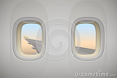 Airplane window, aircraft window with wing Vector Illustration