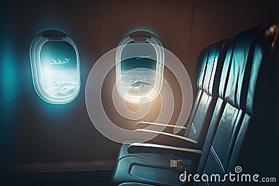 Airplane window seats empty Stock Photo