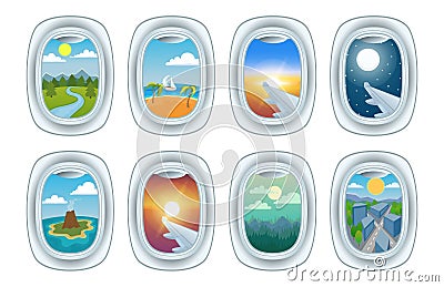 Airplane window view vector illustration. Vector Illustration