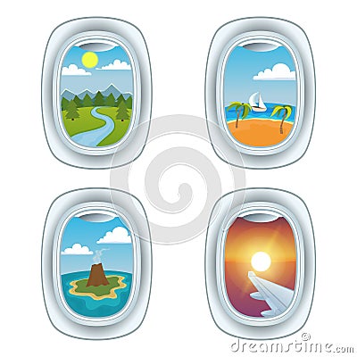 Airplane window view vector illustration. Vector Illustration