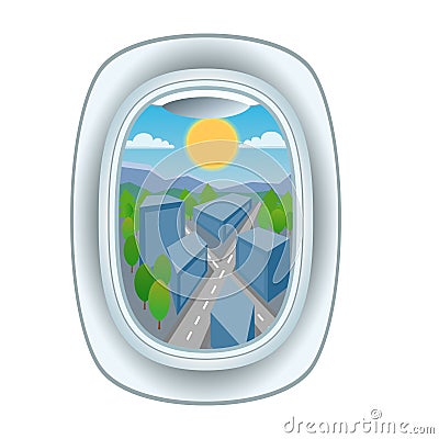 Airplane window view vector illustration. Vector Illustration