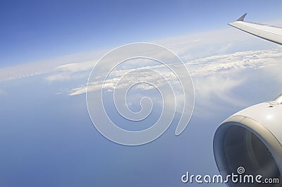 Airplane wing and egine Stock Photo