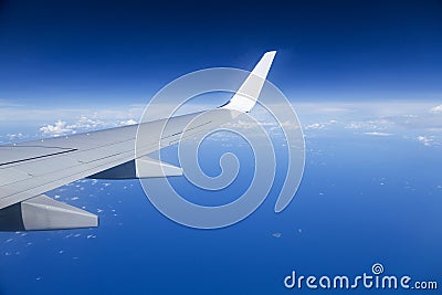 Airplane wing view Stock Photo