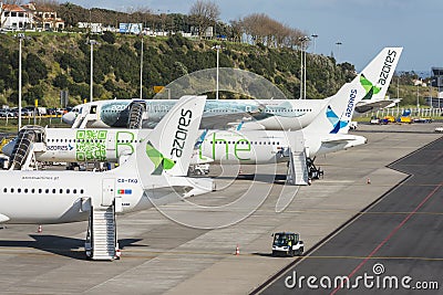 Airplanes of Azores Airlines before SATA Internacional lined u Editorial Stock Photo