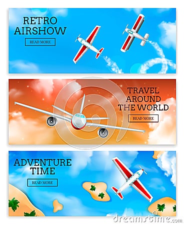 Airplanes Banners Realistic Vector Illustration