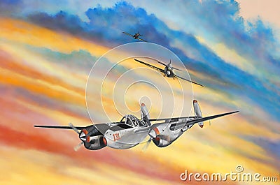 Airplanes with Colorful Sky Stock Photo