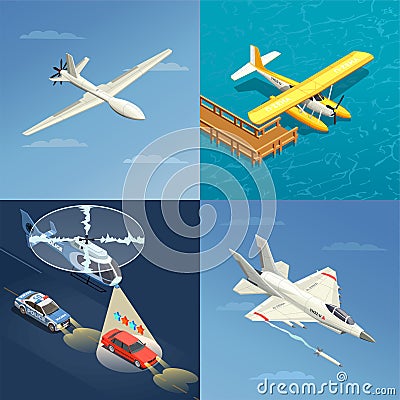Airplanes Helicopters Design Concept Vector Illustration