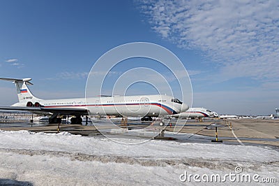Airplanes IL-62M of the Russian Space Forces at the Chkalovsky airfield Editorial Stock Photo