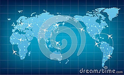 Airplanes over the world map Vector Illustration