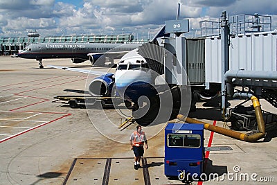 Airplanes prepare to takeoff from O'Hare International Airport Editorial Stock Photo