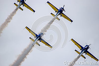 Airplanes show in the sky at Hangariada aeronautical festival in Iasi Editorial Stock Photo